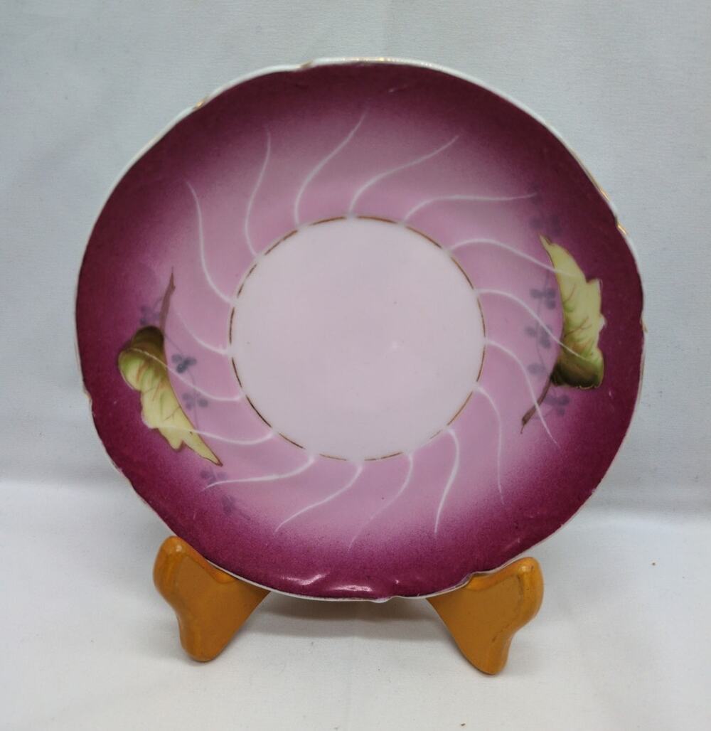 Pink Porcelain Saucer Swirl Pattern Gold GIlt Trim Scalloped Edge Unmarked Vtg